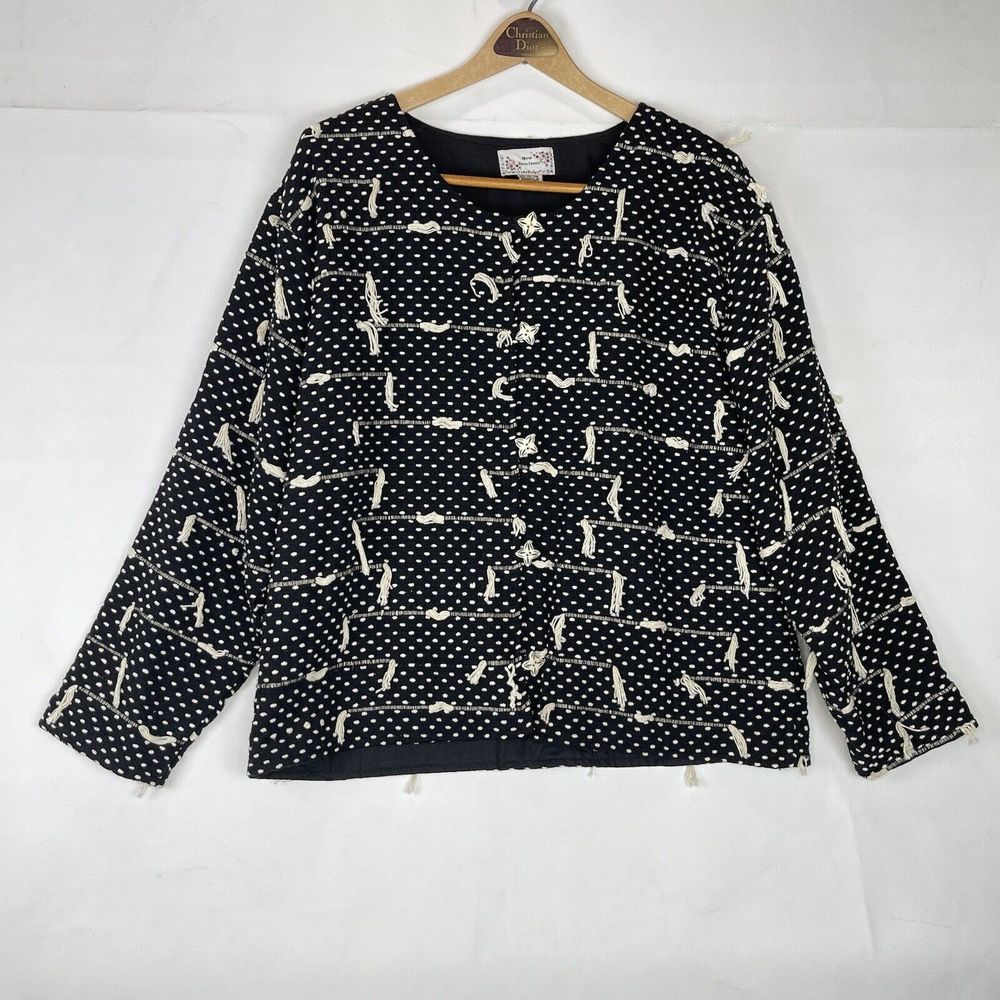 1980s VTG Women’s Jacket size L New Directions Black Textured Abstract Tassel - Picture 3 of 15